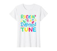 Rockin to A Different Tune Autism Awareness Value Graphic T-Shirt, Women, White, S