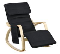 Rocking Armchair Black Birchwood Steel Linen Sponge 67x110x91cm Adjustable 5-Pos
