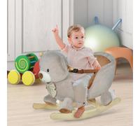 Rocking Bear Plush Ride On Seat With Sound Button Wood Base Seat Belt