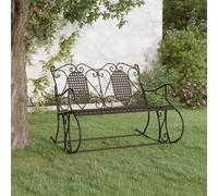 Rocking Bench 2-Seater Black Steel 113x84x94cm High-Back Outdoor Garden Patio