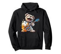 Rocking Bulldog Electric Guitar Player Cartoon Dog Pullover Hoodie