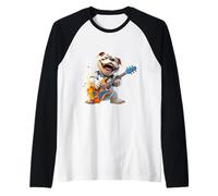 Rocking Bulldog Electric Guitar Player Cartoon Dog Raglan Baseball Tee