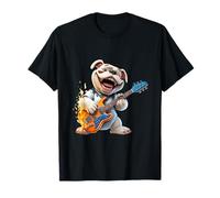 Rocking Bulldog Electric Guitar Player Cartoon Dog T-Shirt