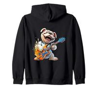 Rocking Bulldog Electric Guitar Player Cartoon Dog Zip Hoodie