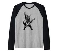 Rocking Cat Playing Guitar Rock'n Roll Music Band Festival Raglan Baseball Tee