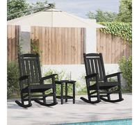 Rocking Chair 2pc Black Polyethylene 92x70x108cm 2-Seater Outdoor Patio Gardens