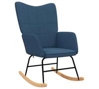 Rocking Chair Blue Fabric with Ergonomic Padding and Armrest, Wooden Swing Skids, 61 x 78 x 98 cm, Ideal for Relaxing, Reading and Breastfeeding in the Living Room or Bedroom