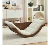Rocking Chair, Ergonomic Reclining Lounge Chair with Cushion, Wooden Recliner for Living Room, Bedroom, Nursery, Balcony