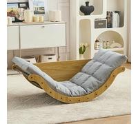 Rocking Chair, Ergonomic Reclining Lounge Chair with Cushion, Wooden Recliner for Living Room, Bedroom, Nursery, Balcony