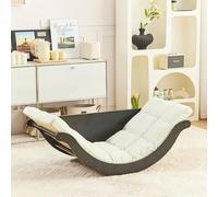 Rocking Chair, Ergonomic Reclining Lounge Chair with Cushion, Wooden Recliner for Living Room, Bedroom, Nursery, Balcony