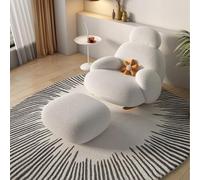 Rocking Chair for Adults,Cream Boucle Upholstered Rocking Chair with Footstool,Cloud Shaped Comfortable Lounge Armchair,Padded Seat Relax Chair for Living Room Bedroom Balcony B