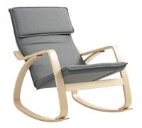 Rocking Chair Grey Linen High Back 67x92x89cm Birch Frame Comforter Foam Pillow