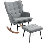 Homcom Rocking Chair With Footstool Fabric Wingback Chair For Bedroom Grey Grey