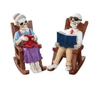 Rocking Chair Skull Ornaments - Pair of Reading Skull Statue Resin Skeleton Sculpture | Halloween Decoration Items That Stand Out Against Bedrooms, Bookshelves, Tables and Mantle