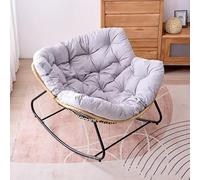 Rocking Chair, Upholstered Metal Frame with Cane Weave, Comfy Side Chair for Living Room, Bedroom, Nursery, Cotton and Linen Fabric