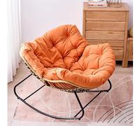 Rocking Chair, Upholstered Metal Frame with Cane Weave, Comfy Side Chair for Living Room, Bedroom, Nursery, Cotton and Linen Fabric