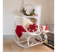 Rocking Chair - White - Rattan and Bamboo Wood