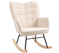 Rocking Chair Wingback Beige Large Berber Fleece Upholstered Beech Wood Base XL