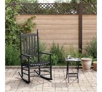 Rocking Chair with Folding Table Black Made of Solid Poplar Wood, Ergonomic Recliner Chair with Wide Armrests and Wooden Slats, Ideal for Relaxing, Reading, Breastfeeding in the Living Room and Garden