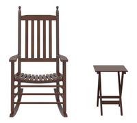 Rocking Chair with Folding Table Brown Made of Solid Poplar Wood, Ergonomic Wooden Chair with Armrest and Slatted Frame, Ideal for Relaxing, Reading and Seesawing in the Living Room or Garden