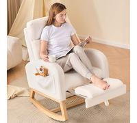 Rocking Chair with Footrest, Headrest, and Side Pocket for Ergonomic Support in Nursery and Living Room