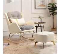 Rocking Chair with Footstool, Upholstered Glider Rocker with High Backrest, Modern Armchair with Lumbar Pillow and Ottoman