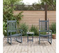 vidaXL Rocking Chairs 2pcs with Foldable Table Chair Grey Solid Wood Poplar