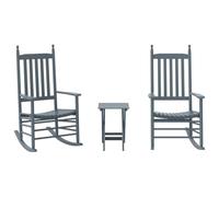 Rocking Chairs Set of 2 Grey with Folding Table Made of Solid Poplar Wood, Ergonomic with Wide Armrests, Ideal for Relaxing, Reading and Breastfeeding in the Living Room, Bedroom or Garden