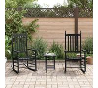 Rocking Chairs Set of 2 with Folding Table Black Made of Solid Poplar Wood, Ergonomic with Armrests and Wooden Slats, Ideal for Relaxing, Reading and Seesawing in the Living Room or Garden