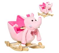 (Pink) Homcom Ride on Rocking Toy 2 in 1 Plush Elephant