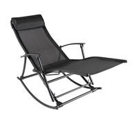 Rocking Garden Chair Black Steel Frame Textilene 150x64x83cm Foldable Reclining