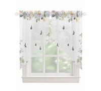 Rocking Giraffee Swag Valances for Windows White Flowers and Plants Green Leaves Butterfly Semi Sheer Valance Curtains Voile Swags Topper Curtain for Kitchen Living Room Bedroom, 2 Panels, 28x36 Inch