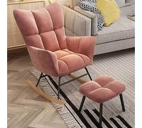 Rocking Glider Chair with Ottoman and Solid Wood Base - Fabric Upholstered Armchair for Nursery, Balcony, Bedroom or Office