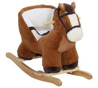 Rocking Horse Brown Polyester PP Wood 68x33x45cm Soft Seat Safety Belt Neighs