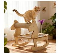 Rocking Horse Cat Tree Spacious Space Capsule Sisal-wrapped Post Suspended Off the Ground Wooden Cat Tree H40cm (15.7") Assembly Required with Teaser Color Random Wobbling