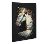 Rocking Horse Paint Splash Canvas Print | Gallery Wrapped 30mm Frame Wall Art | 24x16 inches | Ready to Hang | Retro Animals Picture | Living Room Bedroom Lounge Office