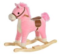 Rocking Horse Plush Pink 61x65x32.5cm Metal Frame Solid Wood Base Sounds +Tail