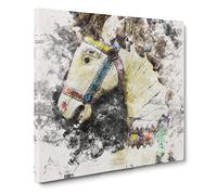 Rocking Horse Watercolour Canvas Print | Gallery Wrapped 30mm Frame Wall Art | 14x14 inches | Ready to Hang | Retro Animals Picture | Living Room Bedroom Lounge Office
