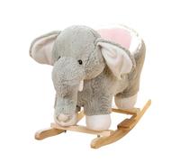Rocking HorsePlush Stuffed Ride-on Elephant Rocker Wooden Rocking Horse for Boys and Girls (Grey)
