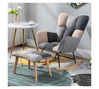 Rocking Nursing Chairs Armchair with Stool Mid Century Teddy Fabric Tufted Accent Chair Rocking Chair Padded Seat,Leisure Relax Chair for Living Room Bedroom Office Nursery (Color : Gray-3) LWX