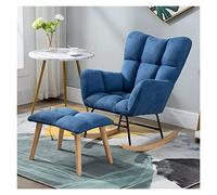 Rocking Nursing Chairs Armchair with Stool Mid Century Teddy Fabric Tufted Accent Chair Rocking Chair Padded Seat,Leisure Relax Chair for Living Room Bedroom Office Nursery (Color : Blue-1) LWX
