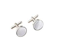 Rocking Party Plain Colour Fabric 1.5 cm Patterned Wedding Silver Plated Cufflinks for Men (Light Grey)