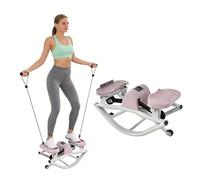 Rocking Stepper with Resistance Bands Side to Side Motion Quiet Home Cardio Trainer for Legs Glutes and Core pink