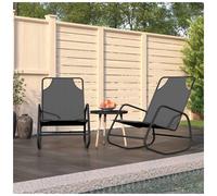 Rocking Sun Lounger Grey Textilene Mesh on Powder-Coated Steel 89x58x93.5cm 2pc