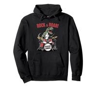 Rocking T-Rex Playing Drums Roaring Dino Band Rock and Roll Pullover Hoodie