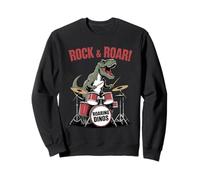 Rocking T-Rex Playing Drums Roaring Dino Band Rock and Roll Sweatshirt