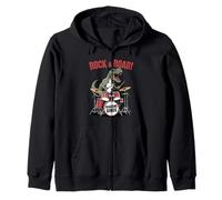 Rocking T-Rex Playing Drums Roaring Dino Band Rock and Roll Zip Hoodie