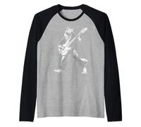 Rocking Wolf with Guitar Rock and Roll Vintage Rock Music Raglan Baseball Tee