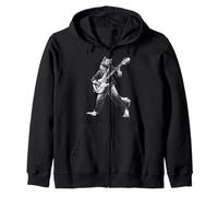 Rocking Wolf with Guitar Rock and Roll Vintage ROCK Music Zip Hoodie