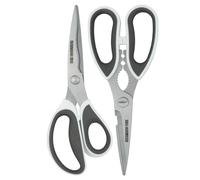 Rockingham Forge 2 Piece Sharp Kitchen and Household Scissor Set, Rust Resistant, Kinked and Curved 9CM Stainless Steel Blades, Nut Cracker and Bottle Opener, White and Grey